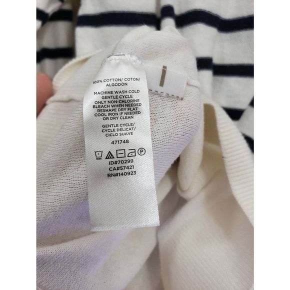 Loft Cotton White Black Crewneck Sweater size S - Picture 3 of 10